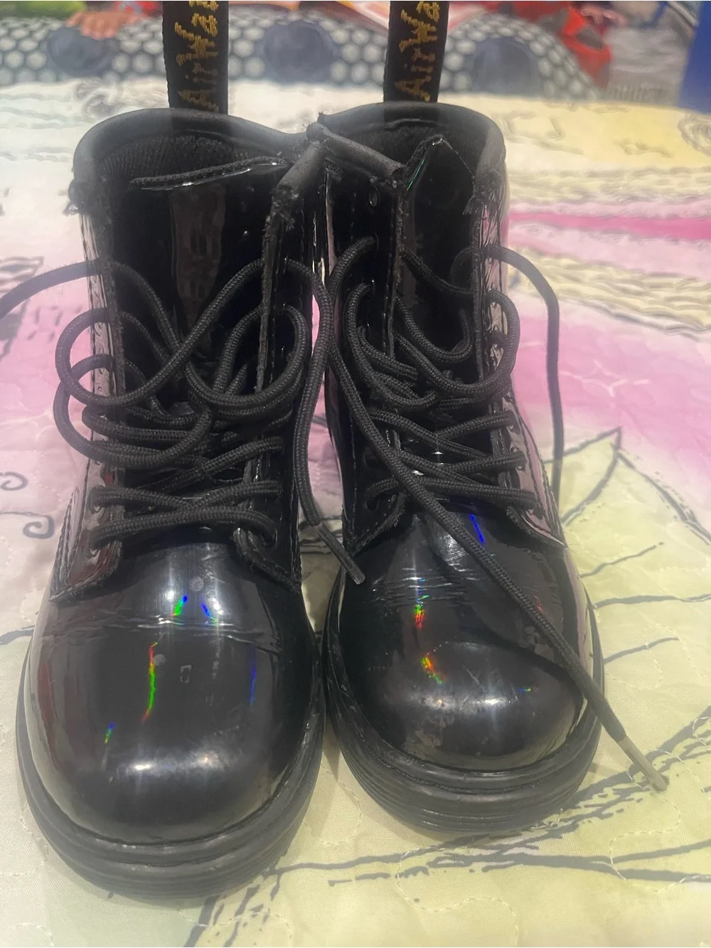 Dr. Martens Kids Black Patent Lace-Up Ankle Boots